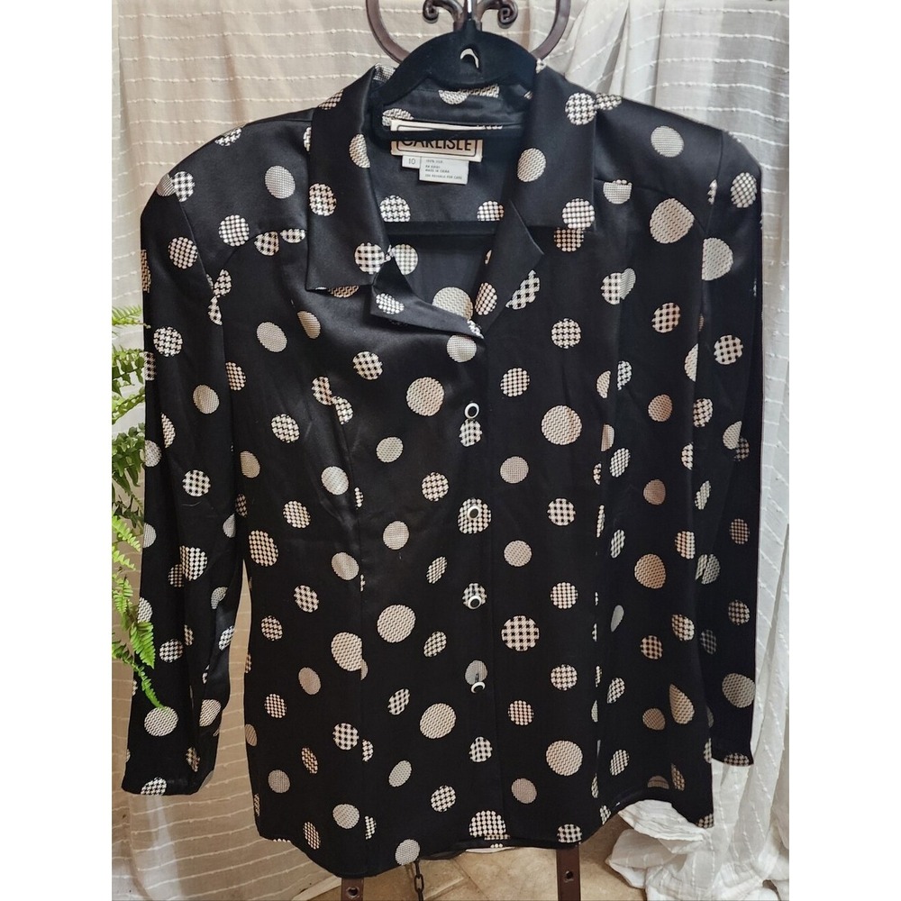 Vintage Carlisle 100% Silk Y2K Geometric Blouse Size 10 80s - 90sā Office Retro